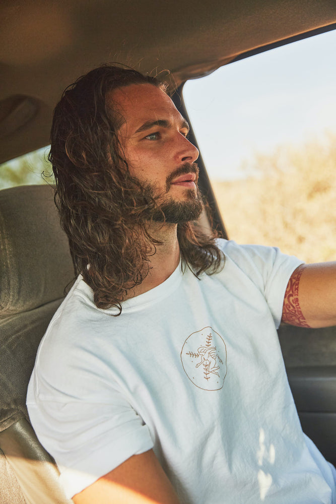 
                
                    Load image into Gallery viewer, Sun and Loom - Desert Muse Tee - White - Male Model
                
            